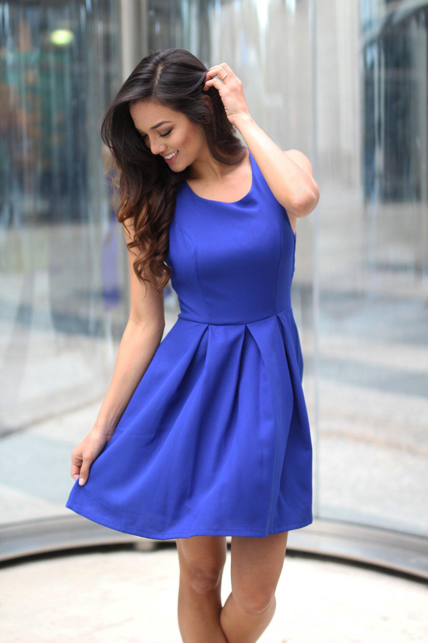 Royal Blue Short Dress with Open Back