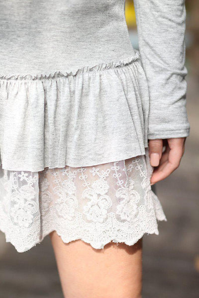 Gray Ruffled Tunic with Lace