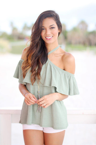 Sage Ruffled Top