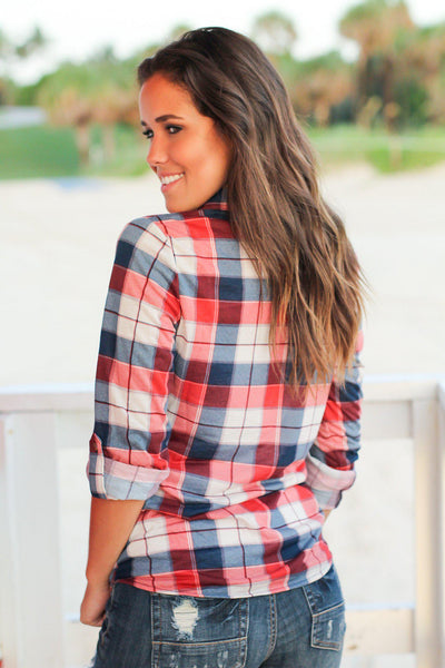 Rust and Navy Plaid Top