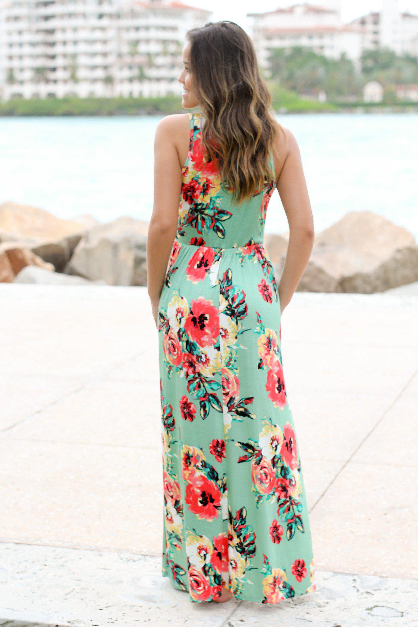 Sage Floral Sleeveless Maxi Dress
