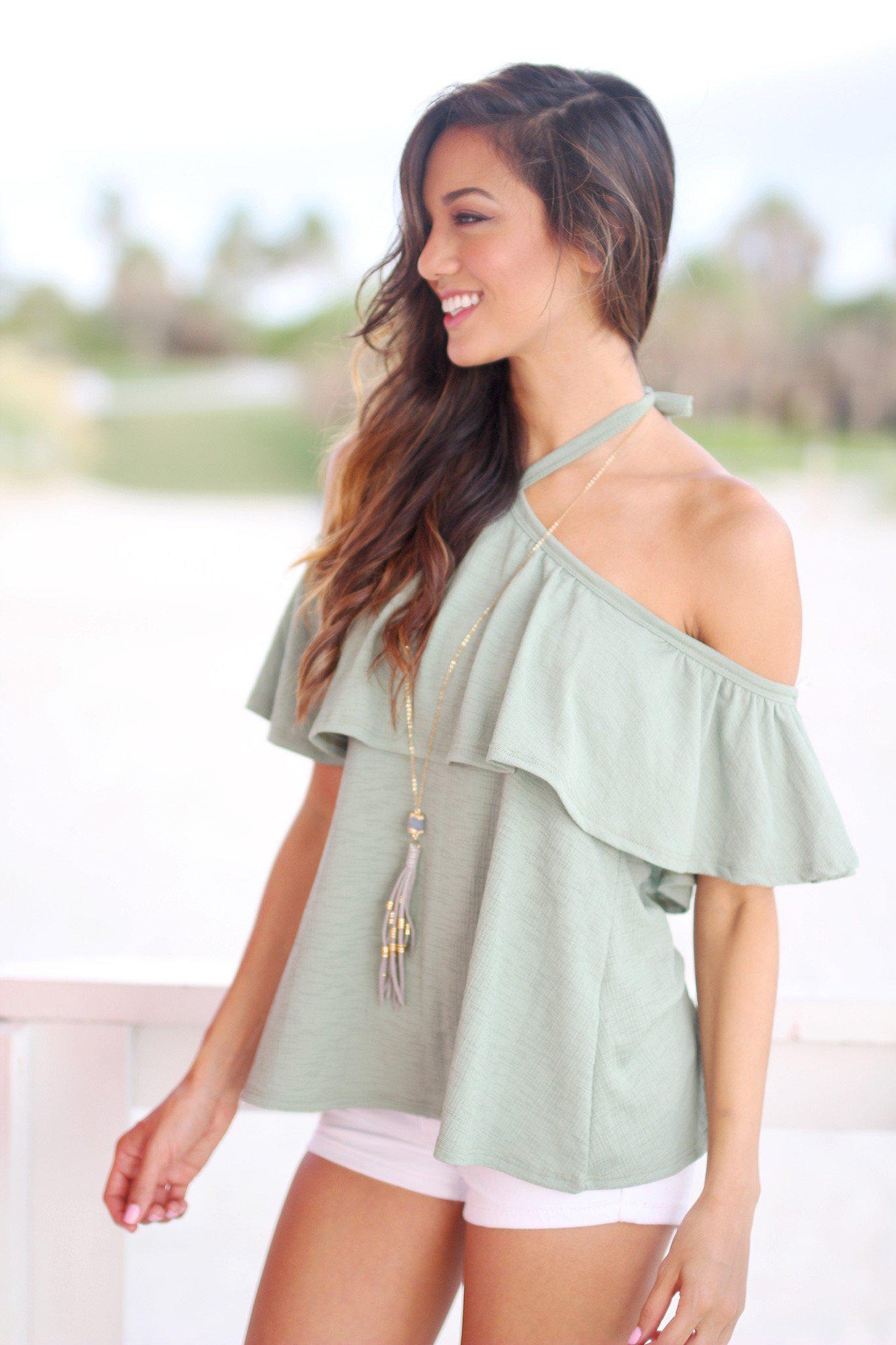 Sage Ruffled Top