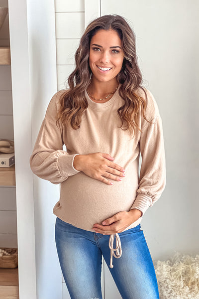 Sand Maternity Sweater Top with Long Sleeves