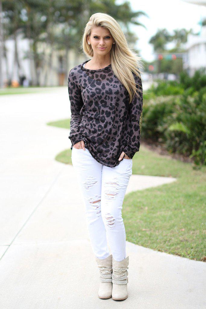 Leopard Sweater with Sequin Elbow Patches