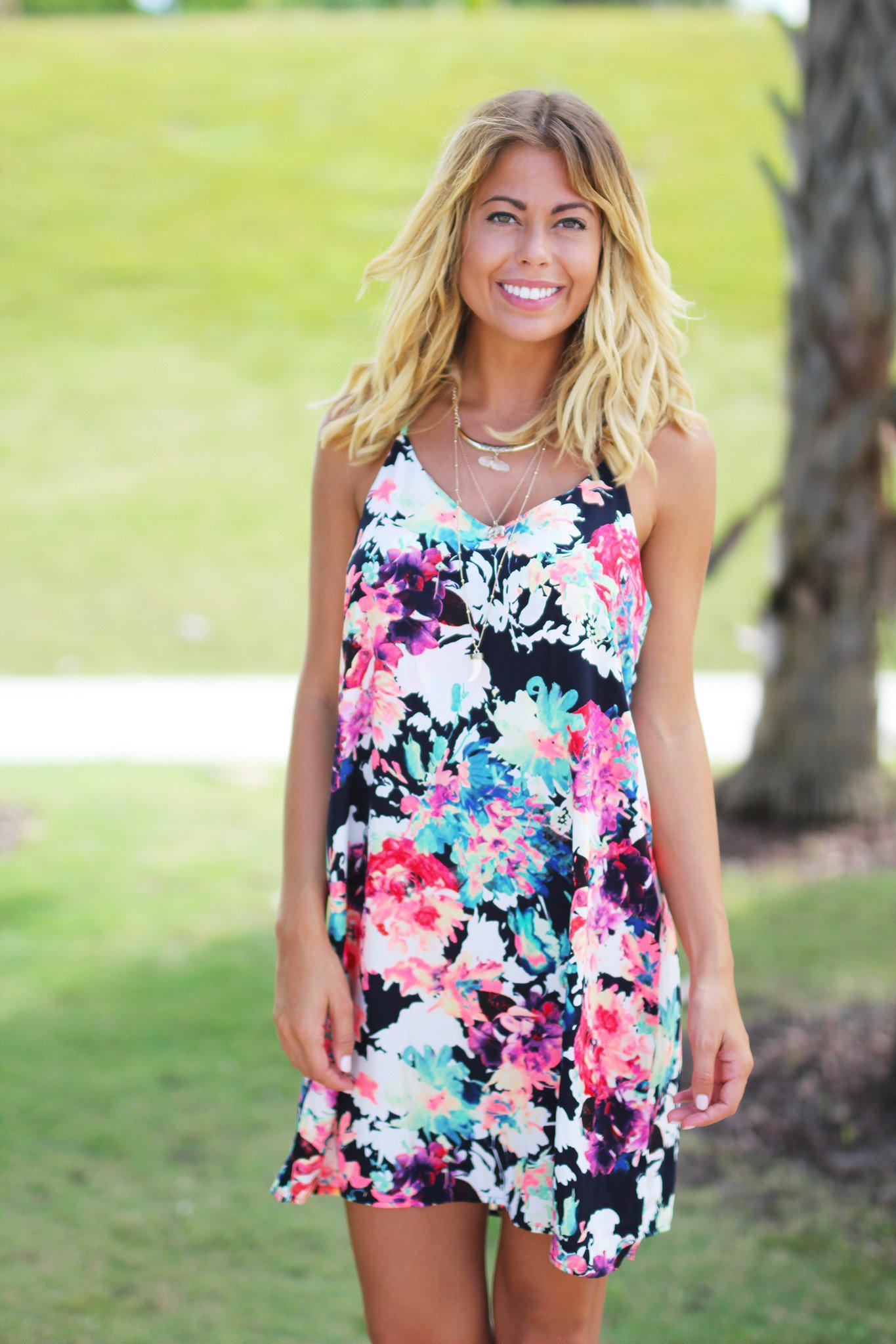 Neon Floral Short Dress | Floral Short Dress – Saved by the Dress