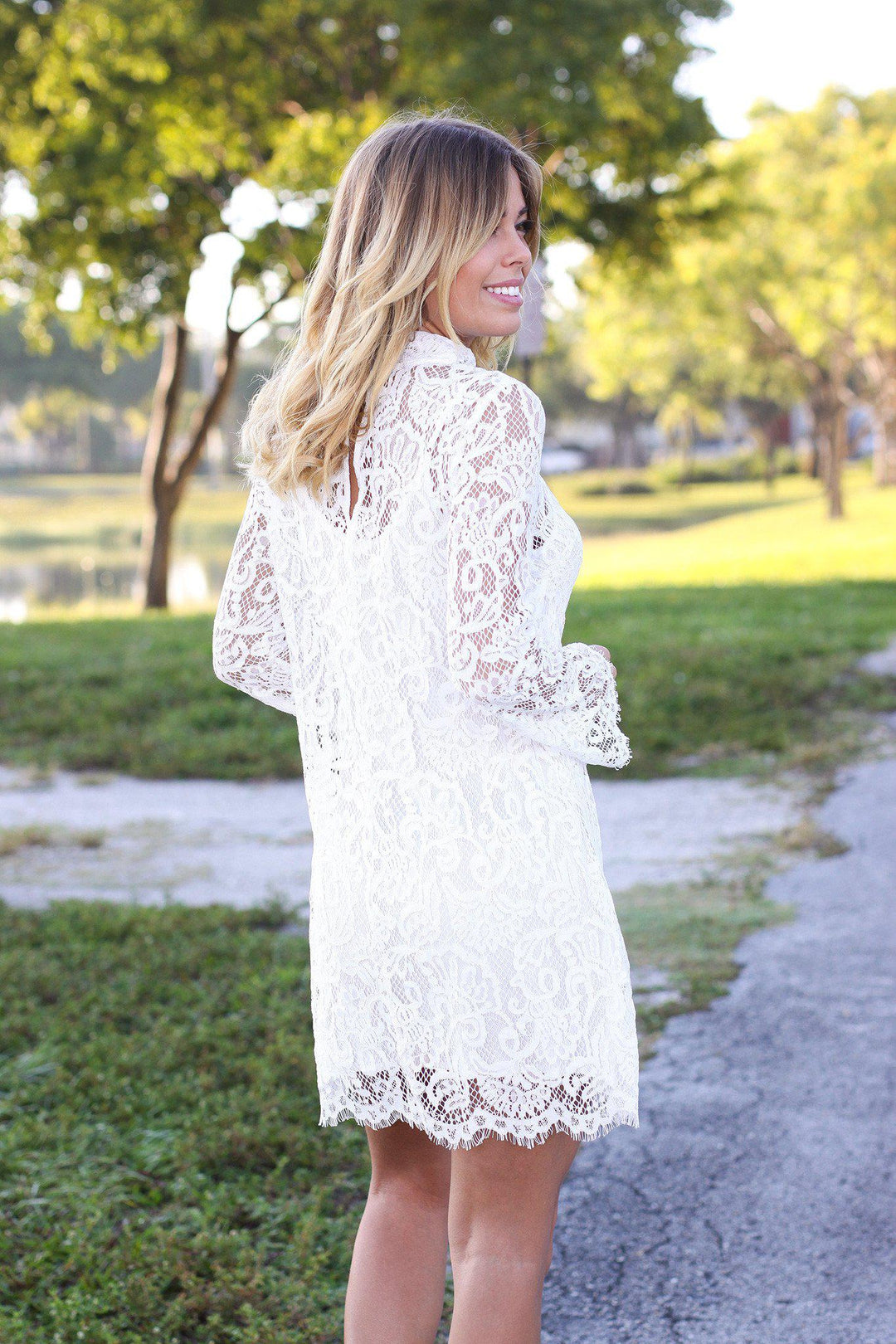 Ivory Long Sleeve Short Lace Dress | Short Dresses  Saved by the Dress