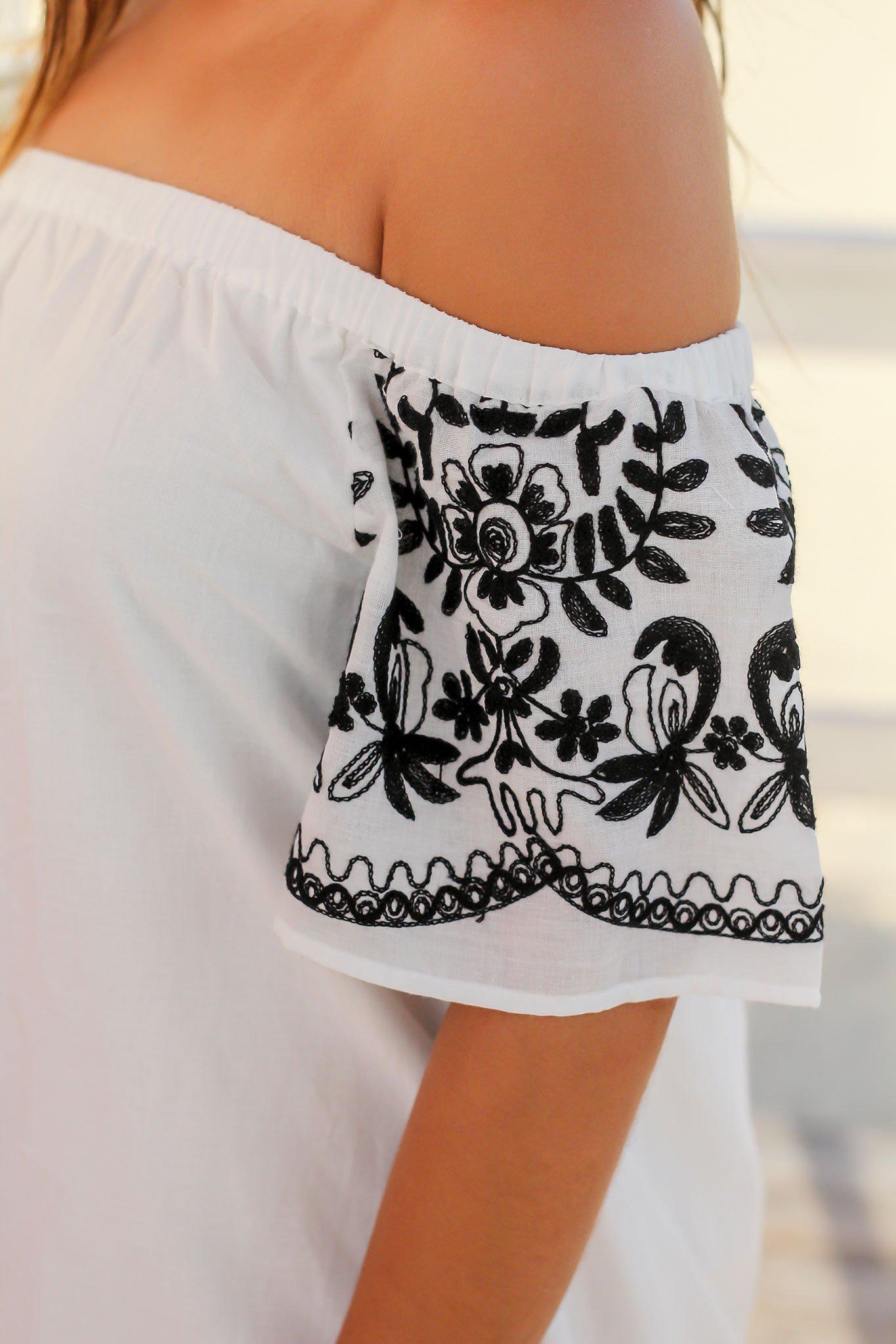 White Off Shoulder Short Dress with Embroidery | Cute Dresses Saved by the Dress White Off Shoulder Short Dress with Embroidery | Cute Dresses Saved by the Dress