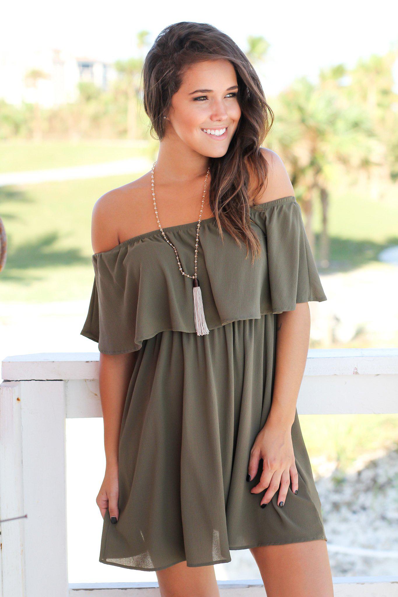 Olive Off Shoulder Short Dress | Short Dresses Saved by the Dress Olive Off Shoulder Short Dress | Short Dresses Saved by the Dress
