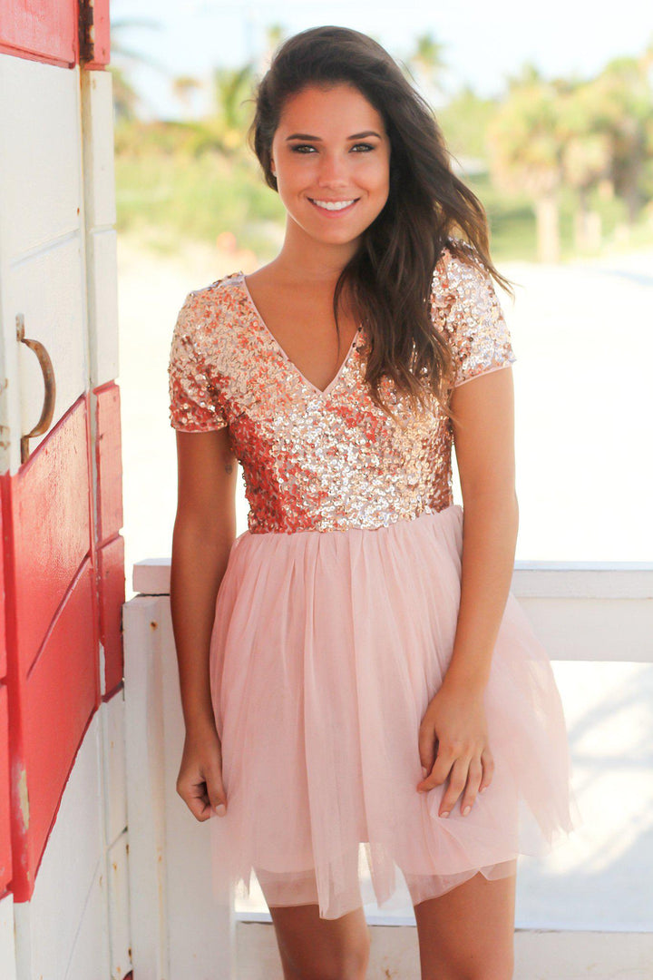 Rose Gold Sequin Top Short Dress | Short Dresses  Saved by the Dress