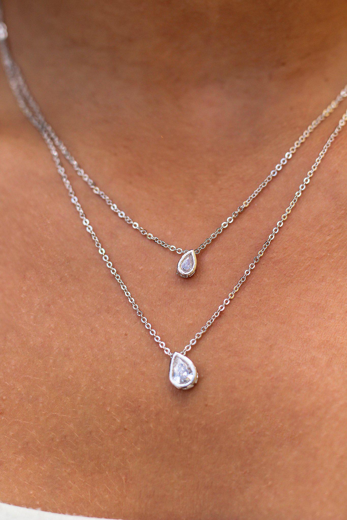 Silver Layered Necklace with Pendant 