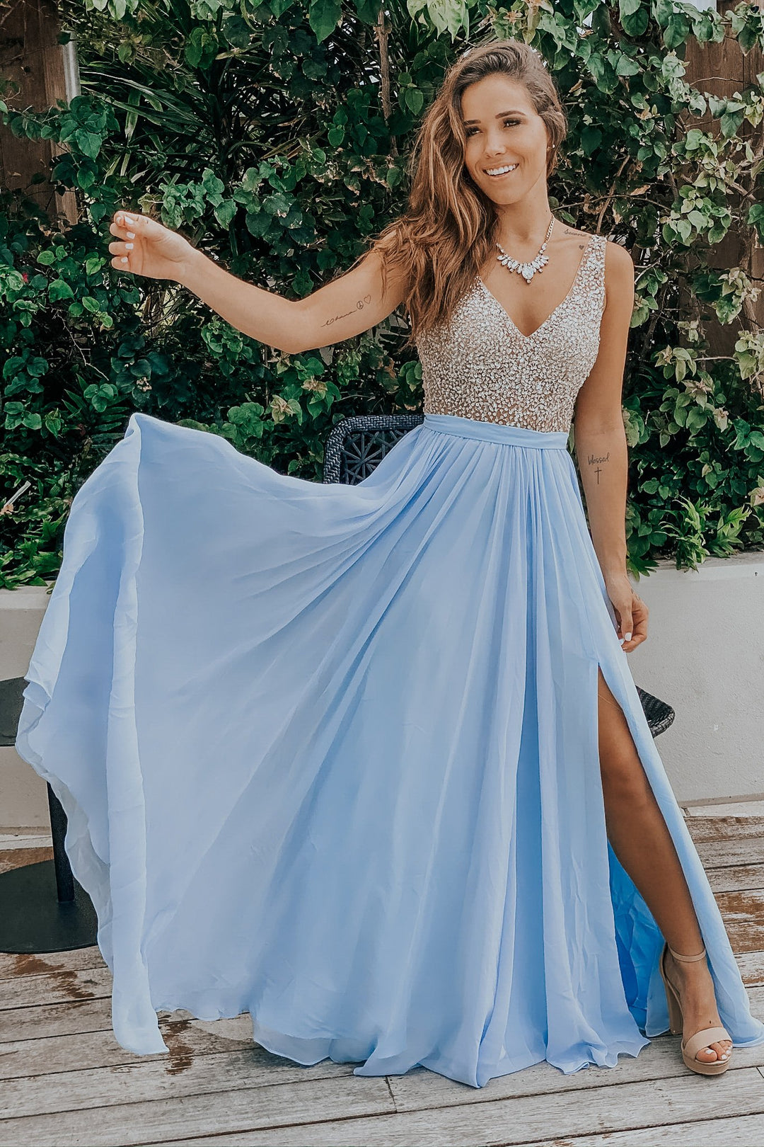 Sky Blue Maxi Dress with Silver Jewels | Formal Dresses Saved by the Dress Sky Blue Maxi Dress with Silver Jewels | Formal Dresses Saved by the Dress