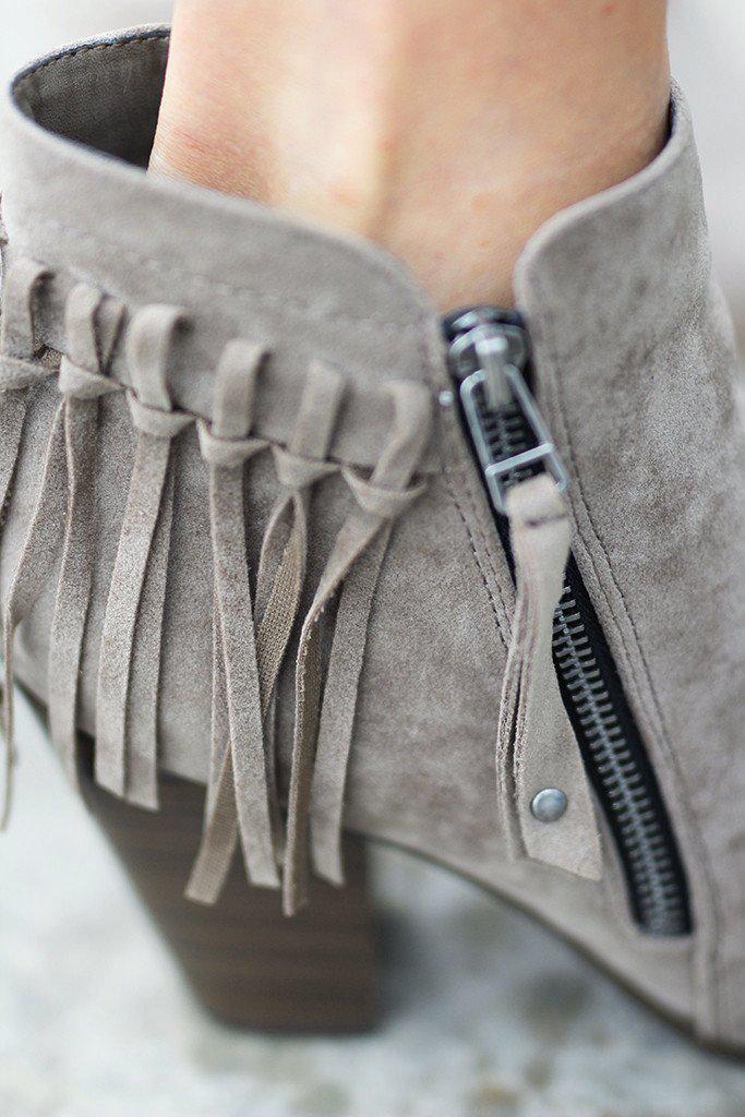 Beige Fringe Booties