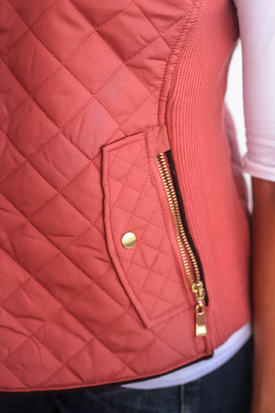Soft Pink Quilted Vest with Pockets