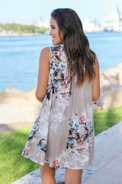 Stone Floral Swing Dress with Keyhole