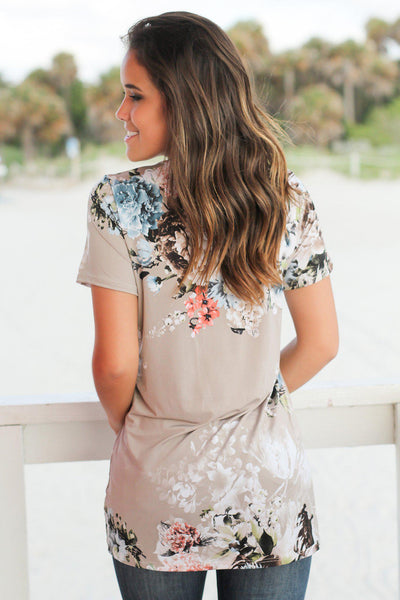 Stone Floral Top with Knot