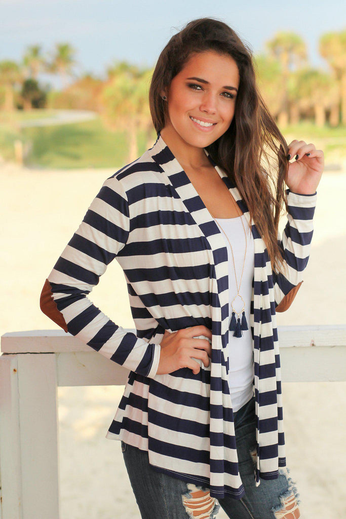 navy blue dress white cardigan Navy and White Striped Cardigan