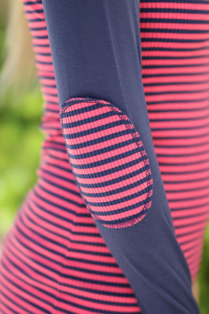 Navy and Pink Striped Tunic with Elbow Patches