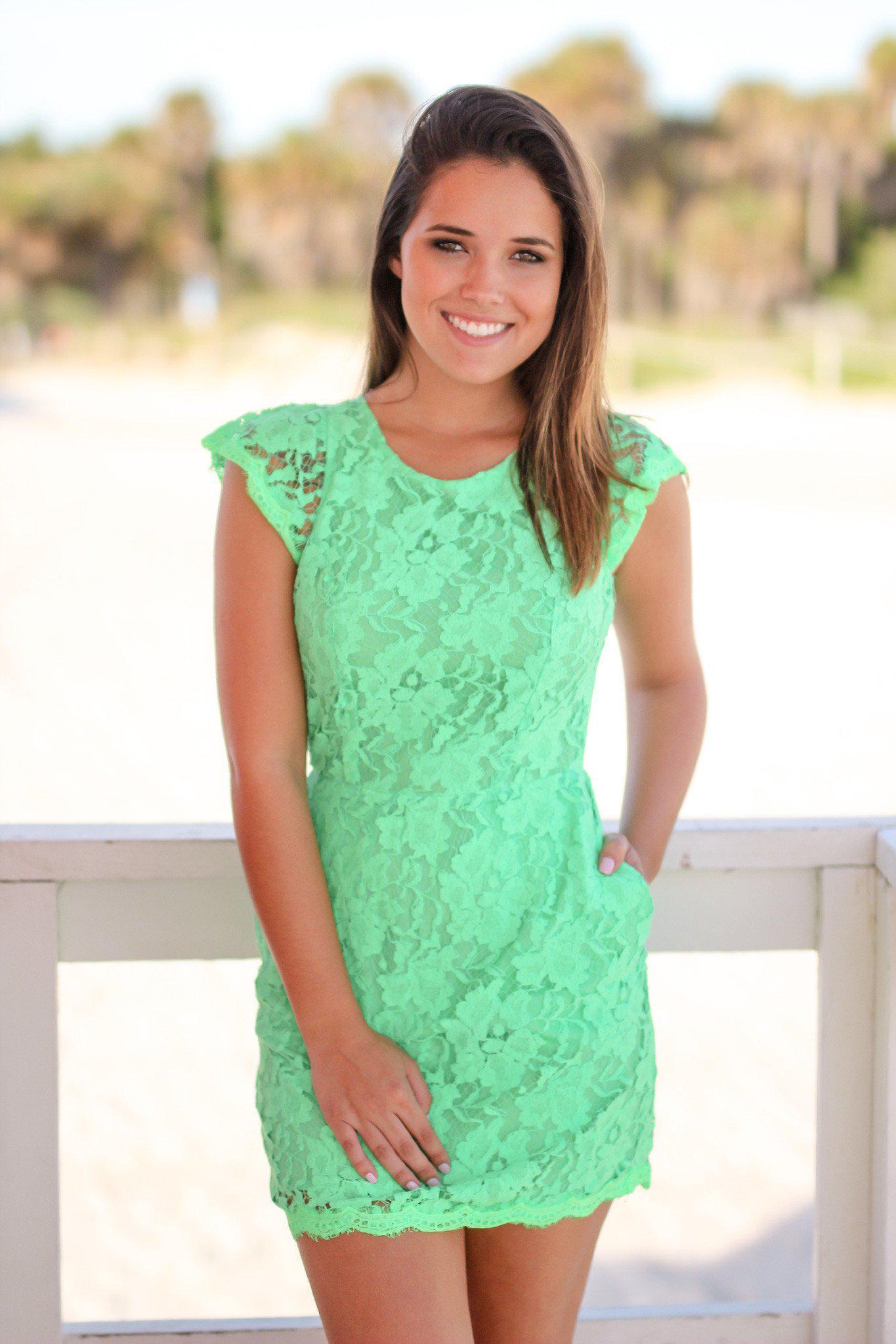 Green Lace Dress with Pockets | Short Dresses Saved by the Dress Green Lace Dress with Pockets | Short Dresses Saved by the Dress