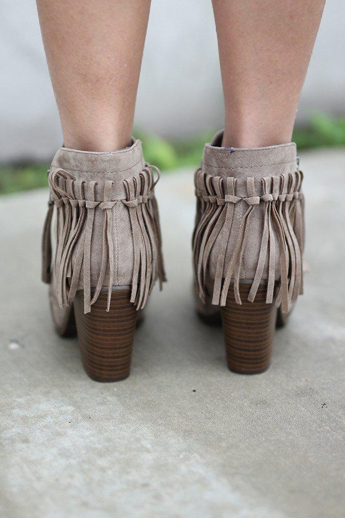 Beige Fringe Booties