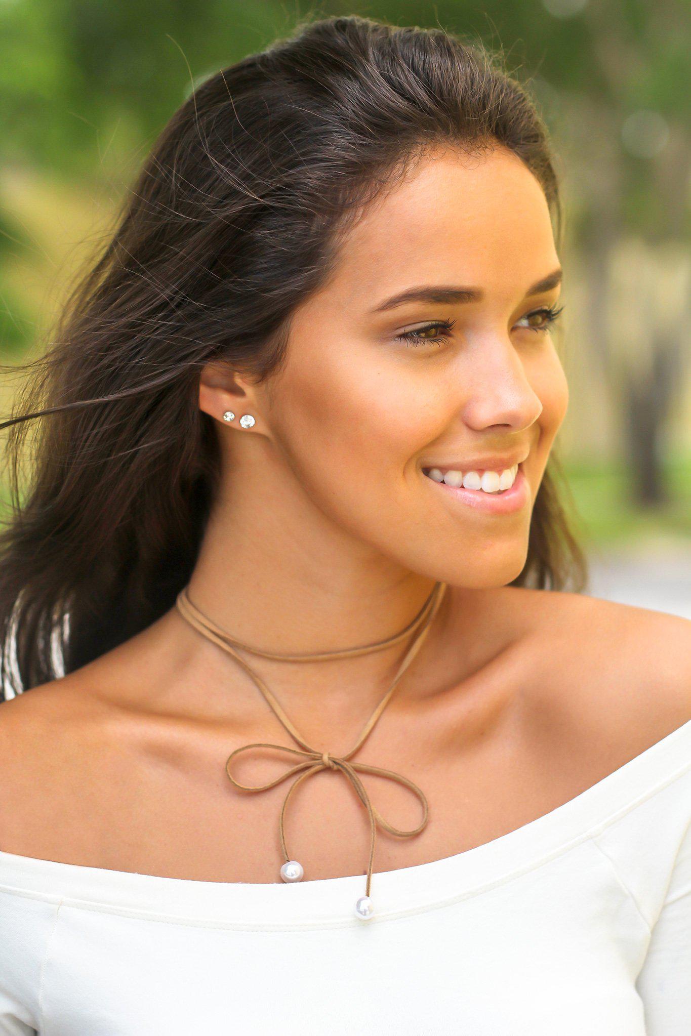 Tan Suede Choker with Pearl Detail