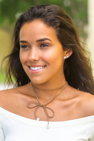 Tan Suede Choker with Pearl Detail
