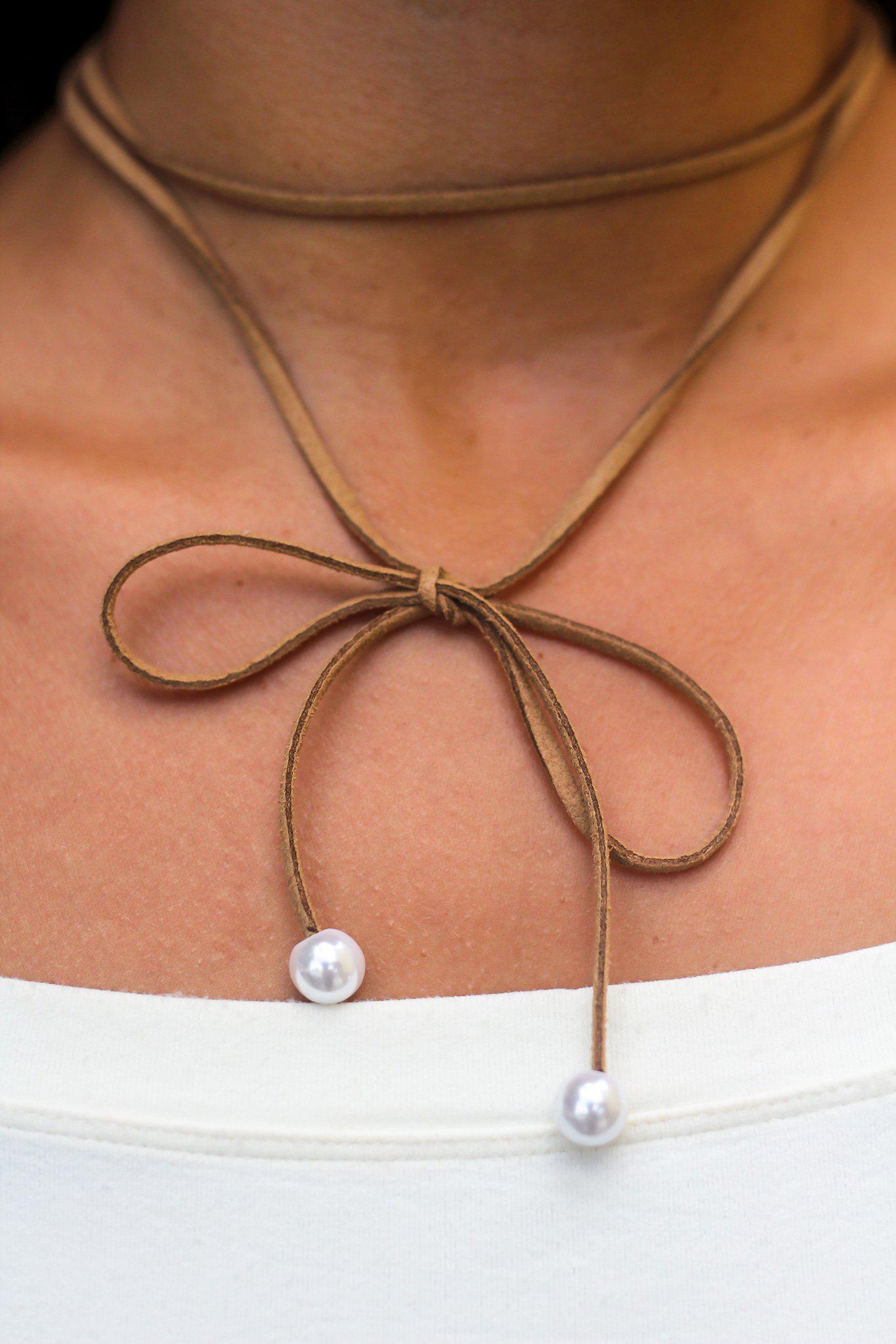 Brown Suede Choker with Pearl Detail
