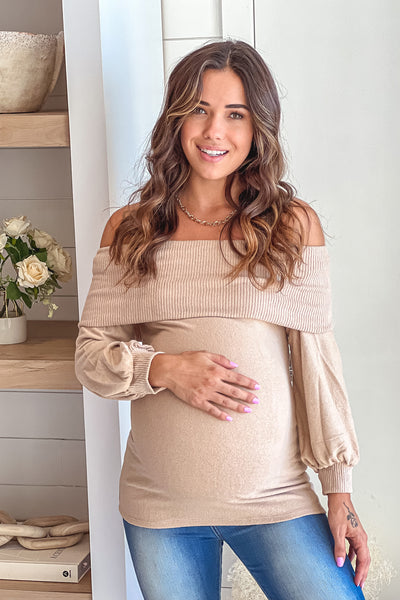 Taupe Off Shoulder Maternity Top