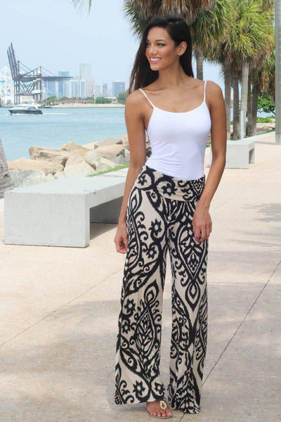 Taupe And Black Printed Pants - A25