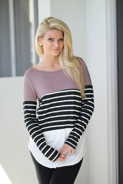 Taupe and Black Striped Top