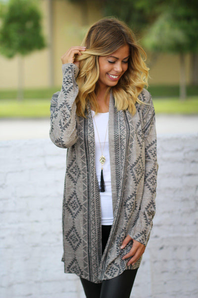 open taupe cardigan
