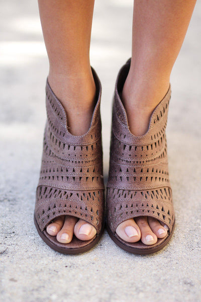 Taupe Cut Out Peep Toe Booties