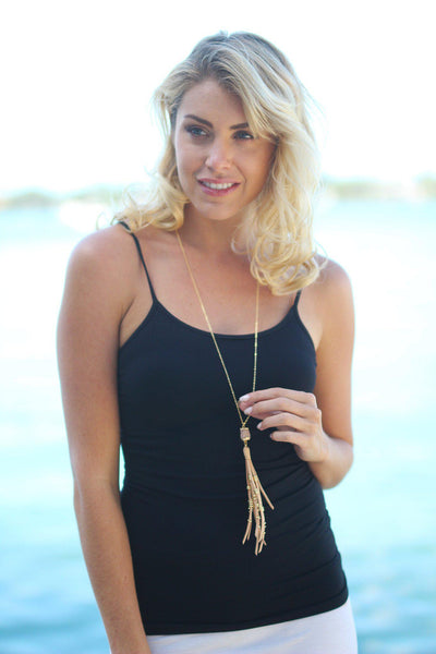 Taupe Druzy Necklace with Tassel