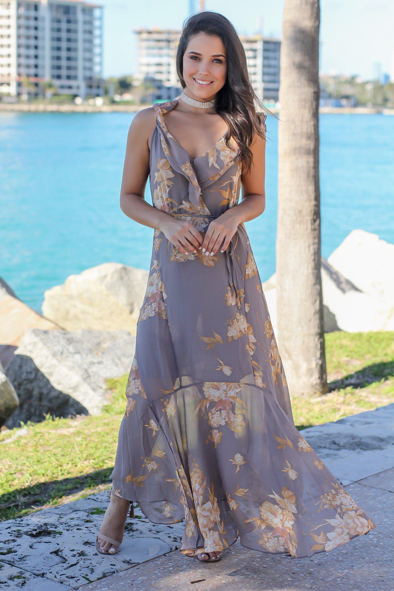 Taupe Floral Maxi Dress