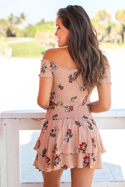 Taupe Floral Top and Skirt Set