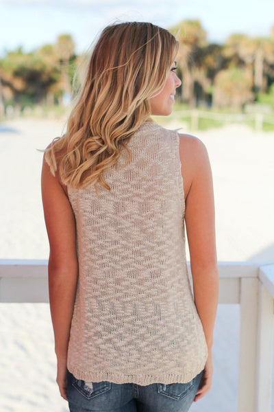Taupe Knit Lace Up Top