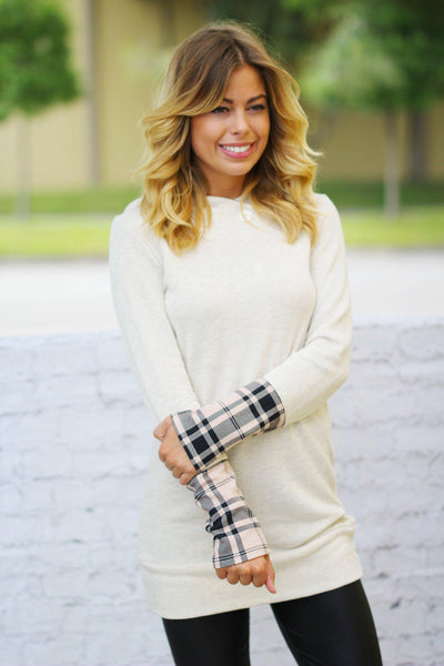 Taupe Plaid Hooded Tunic