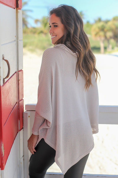 Taupe Poncho Sweater with Buttons