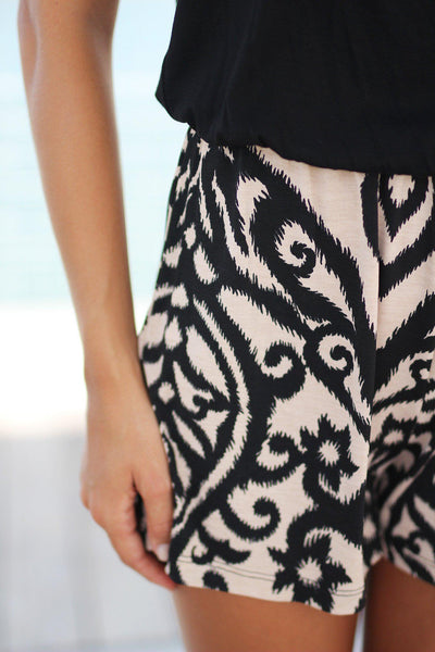 Black and Taupe Printed Romper