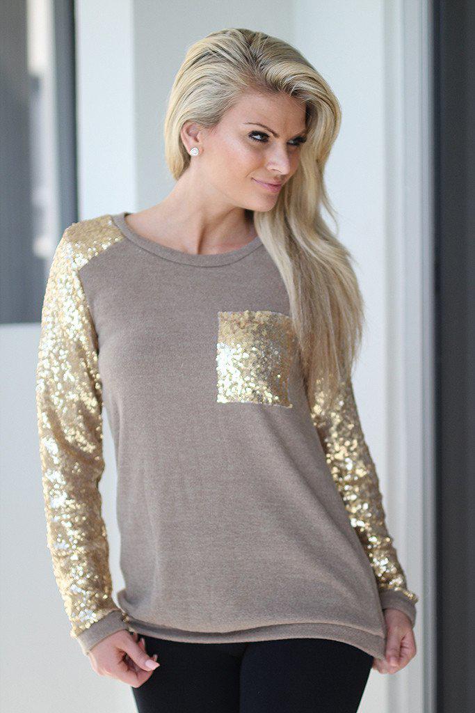 Taupe Sequin Top