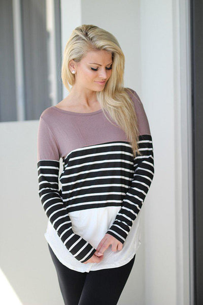 Taupe and Black Striped Top