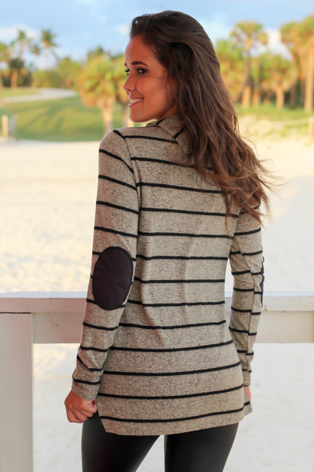 Taupe and Black Striped Top with Buttons | Cute Tops – Saved by the Dress