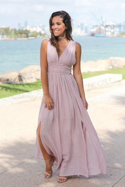 Tea Rose Maxi Dress with Side Cut Outs