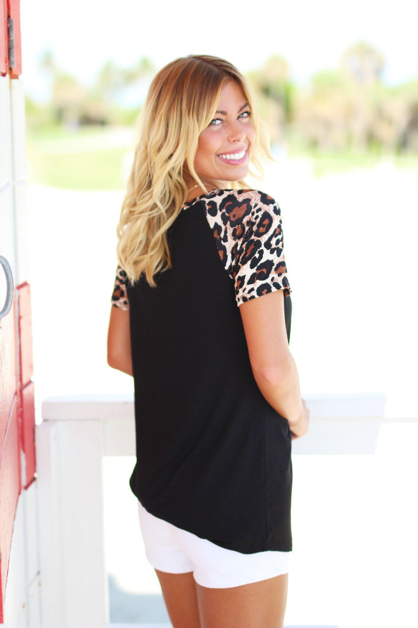 Black Top with Leopard Sleeves