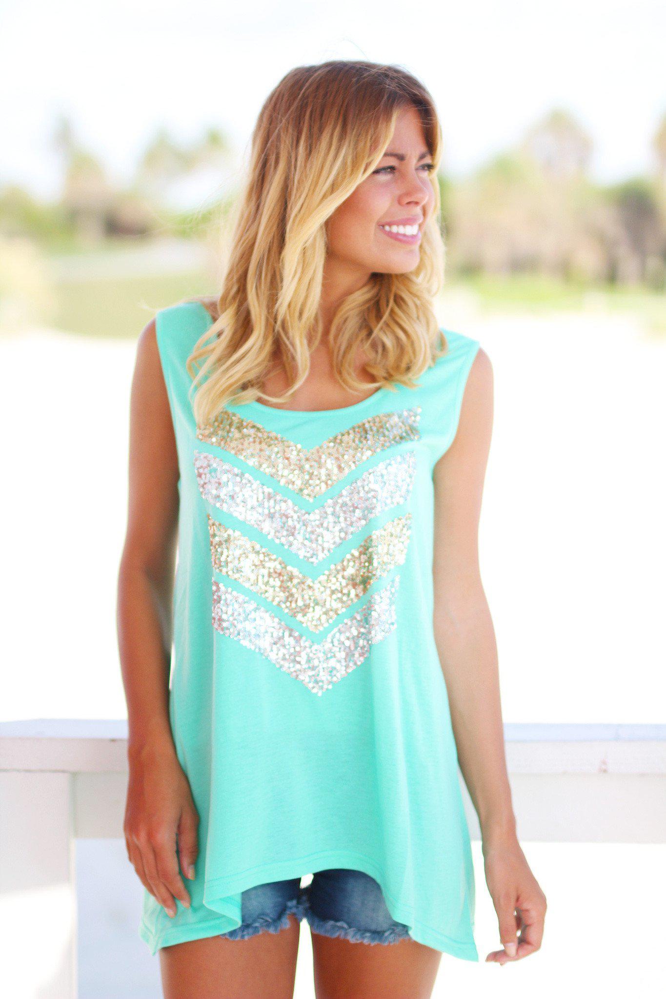 Mint Sequin Tank Top