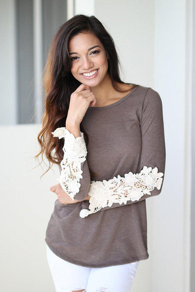 Brown Top With Crochet Sleeves