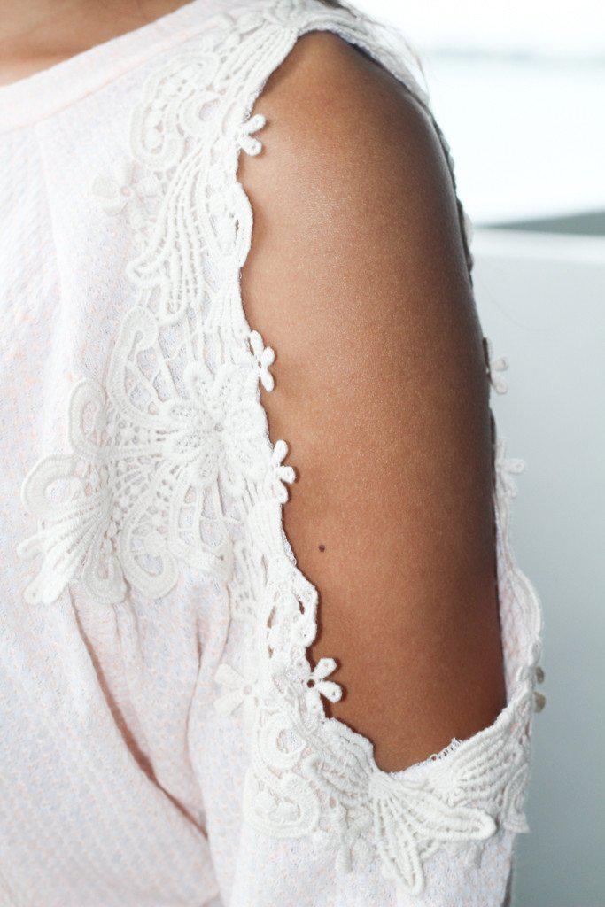 Peach Top With Open Crochet Shoulders