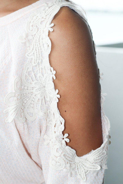 Peach Top With Open Crochet Shoulders