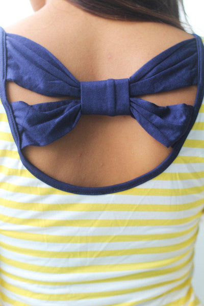 Navy and Yellow Striped Top with Back Bow