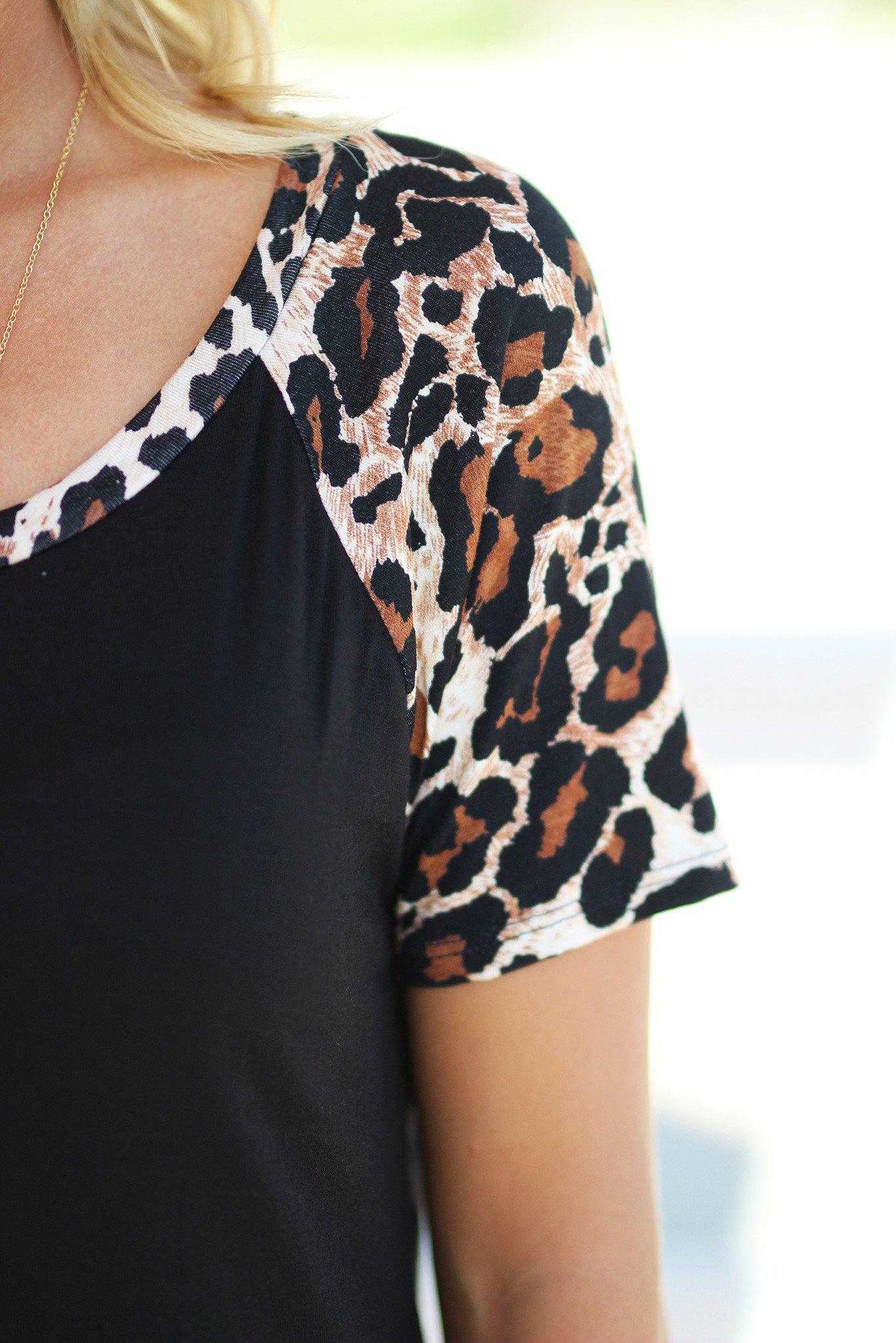 Black Top with Leopard Sleeves