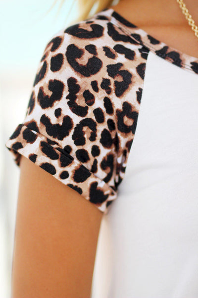 Ivory Tunic Top with Leopard Sleeves